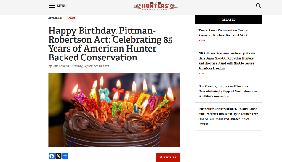 nra hlf screen grab celebrating birthday of pittman-robertson act