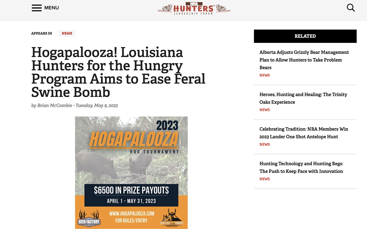 HLF screen grab of story regarding Louisiana "Hogapalooza"