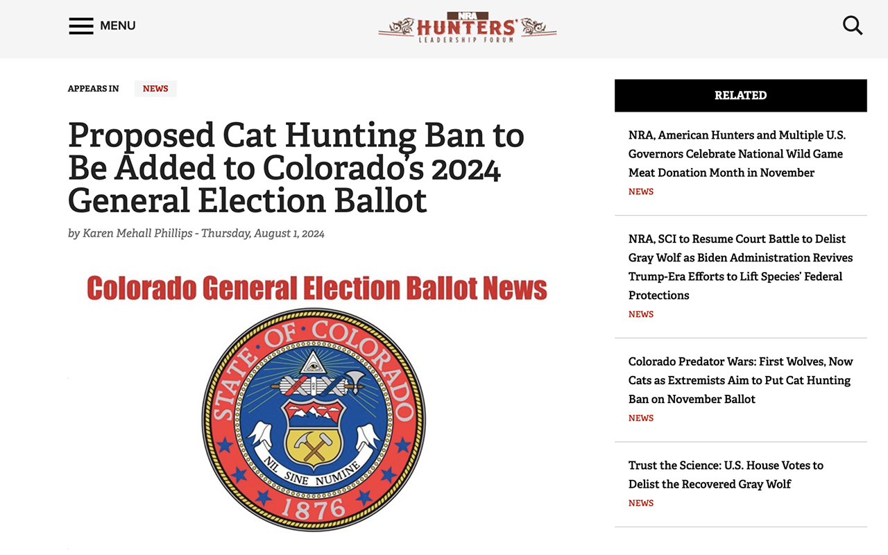 screenshot of nra hlf web page regarding Colorado 2024 ballot