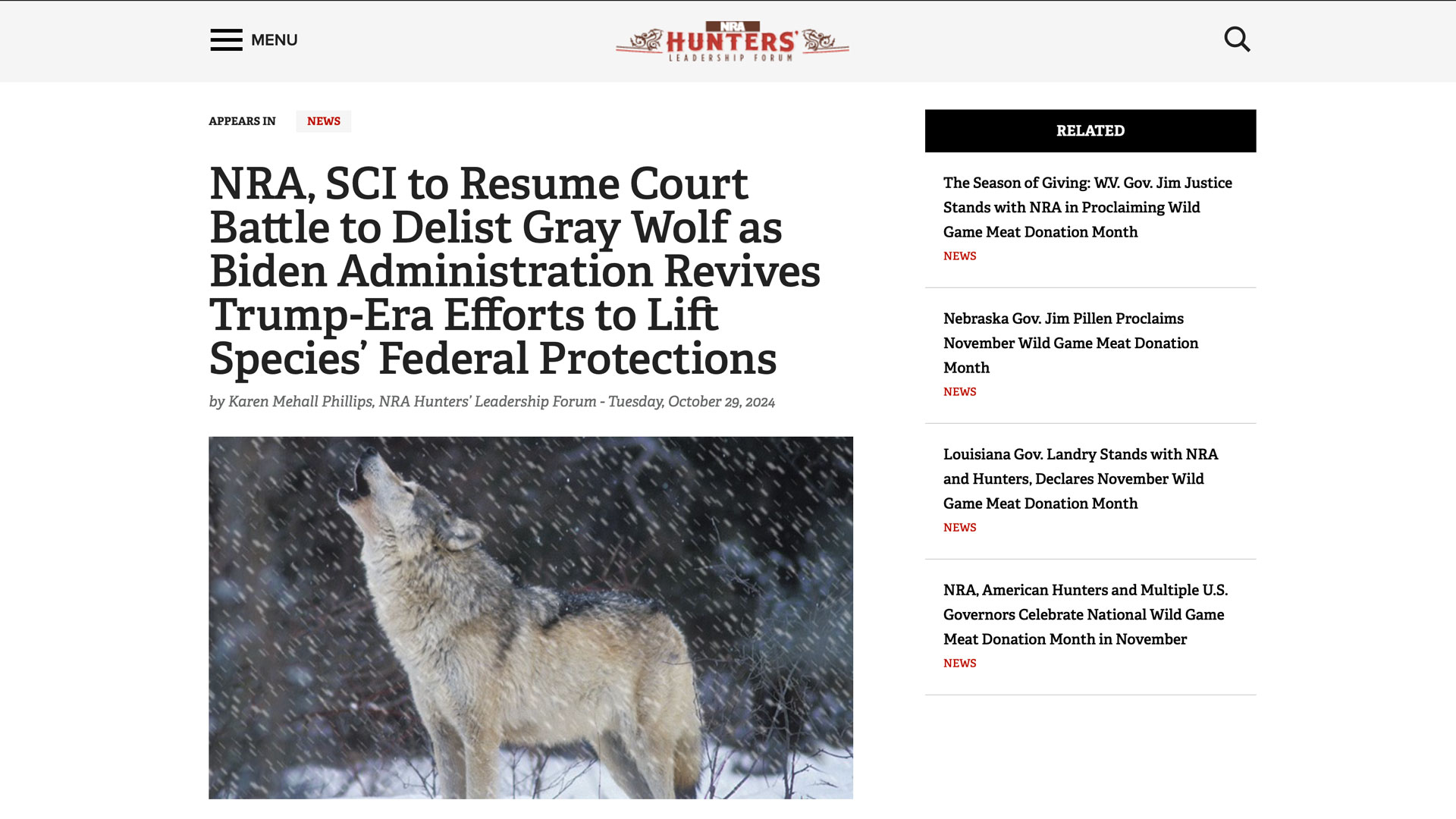 hlf screenshot of web story regarding wolf controversy